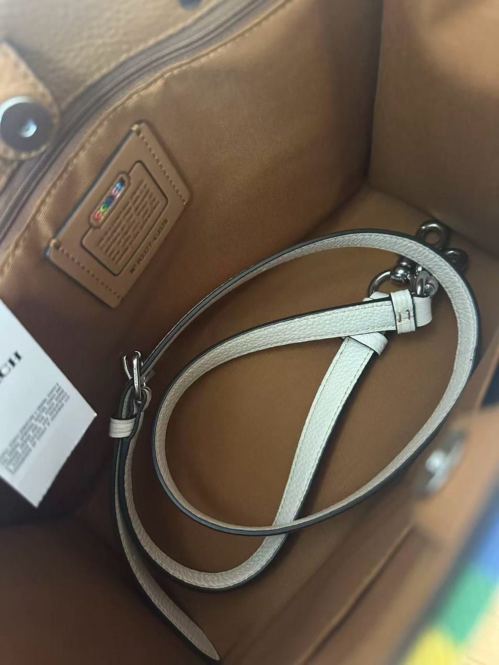 COACH Dempsey 29 Signature Canvas Tote with Rainbow Stripe and Cream Trim - Picture 3 of 4